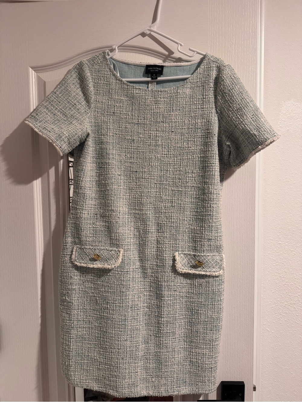Isaac Mizrahi Mint Tweed Short-Sleeve Shift Dress